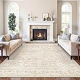 Soalmost 8x10 Washable Area Rugs for Living Room, Vintage Floral Non-Slip Low Pile Natural Rug Soft Throw Large Carpet for Dining Room Bedroom Home Office (Beige, 8'x10')