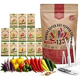 Organo Republic 13 Unique Super Hot Pepper Seeds Variety Pack - 1,020+ Non-GMO Heirloom Pepper Seeds for Outdoor and Indoor Home Gardening, Including Pepper Caloro, Firecracker, Habanero, Fresno Chili
