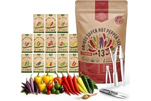 Organo Republic 13 Unique Super Hot Pepper Seeds Variety Pack - 1,020+ Non-GMO Heirloom Pepper Seeds for Outdoor and Indoor Home Gardening, Including Pepper Caloro, Firecracker, Habanero, Fresno Chili