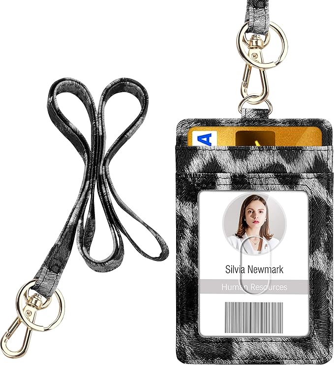 ID Badge Holder with Lanyard, Vertical PU Leather ID Badge