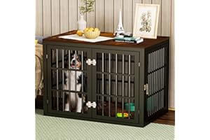 Bienvoun Heavy Duty Dog Crate Furniture for Large and Medium Dogs, Dog Kennel Indoor Furniture, Indestructible Metal Crate with Double-Doors, Dog Crate End Table, Chew-Resistant, 40 Inch Black