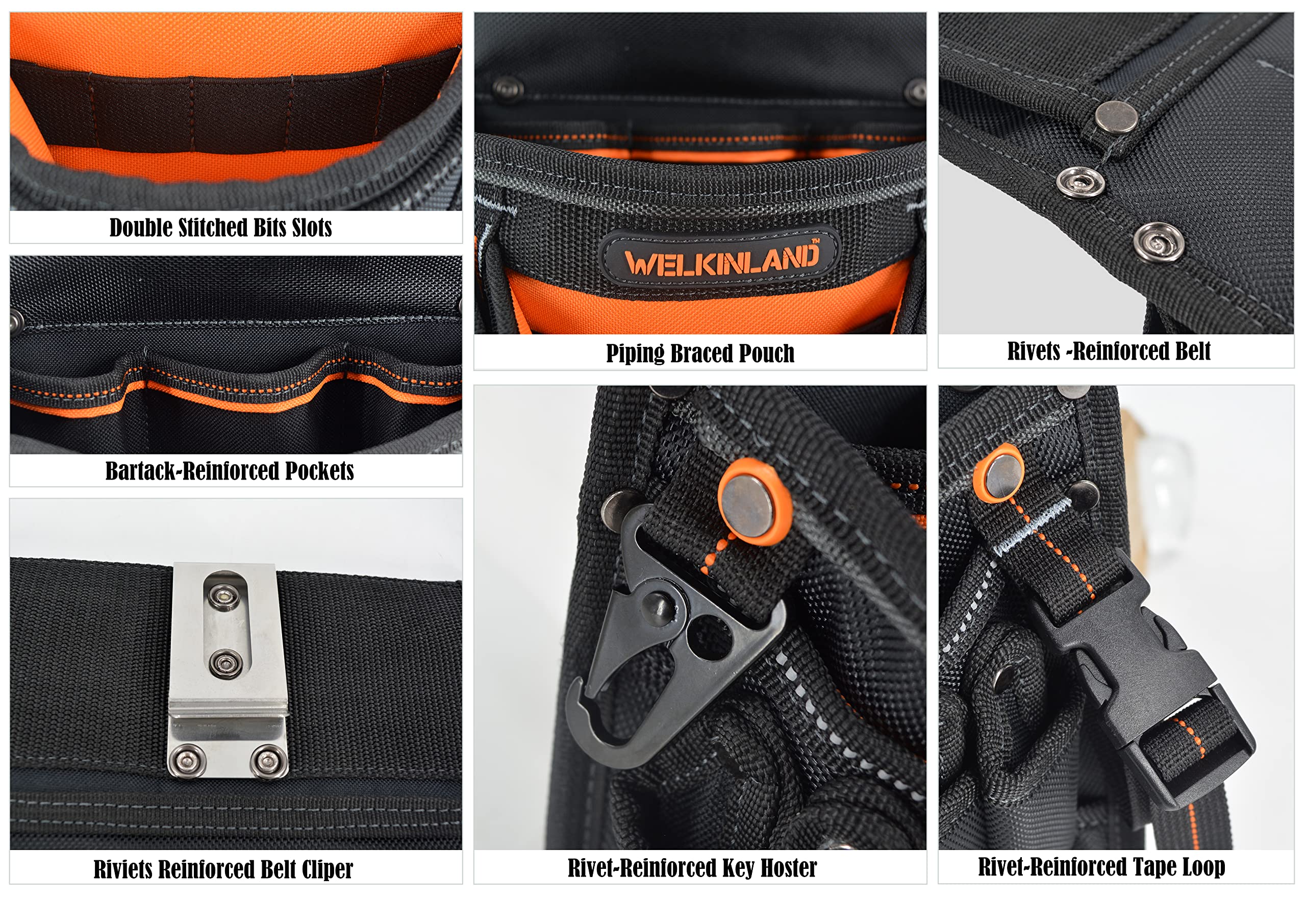 WELKINLAND 10-Pockets Electrician Tool Pouch with Belt Clip, Electricians Tool Pouches Bag, Tool Pouches, Electricians Tool Belt,Electrician Tool Belt