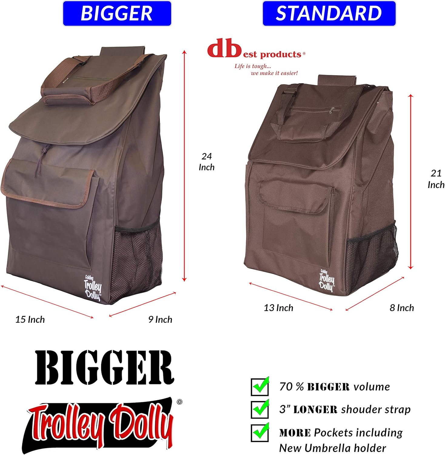 dbest products Bigger Trolley Dolly, Brown Shopping Grocery Foldable Cart: Home & Kitchen