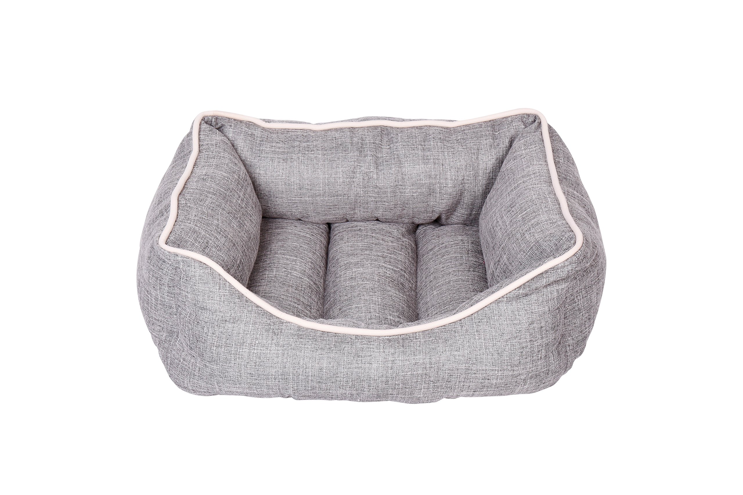 Dream Paws Luxury Complimentary Comfortable Pet/Dog/Animal Classic Design Cosy Plus Inner Cushion High Density Non-Slip Base Washable Box Bed, Small/Medium, Grey