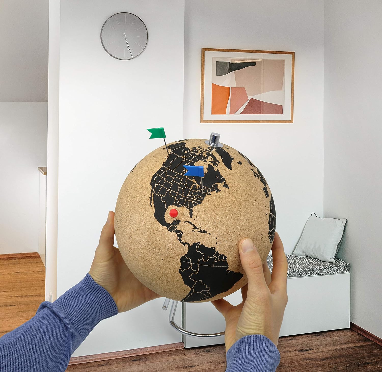 Clear Cork Globe With 102 Different Pins - Spinning Globe 26 Cm / 10 Inch High M | Australia