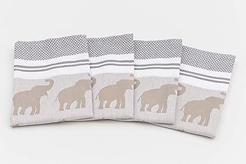 myHomery Geschirrhandtücher mit modernen Motiven im praktischen 4er Set aus 100% Baumwolle Elefant - Schlamm | 4er-Set - 50 x