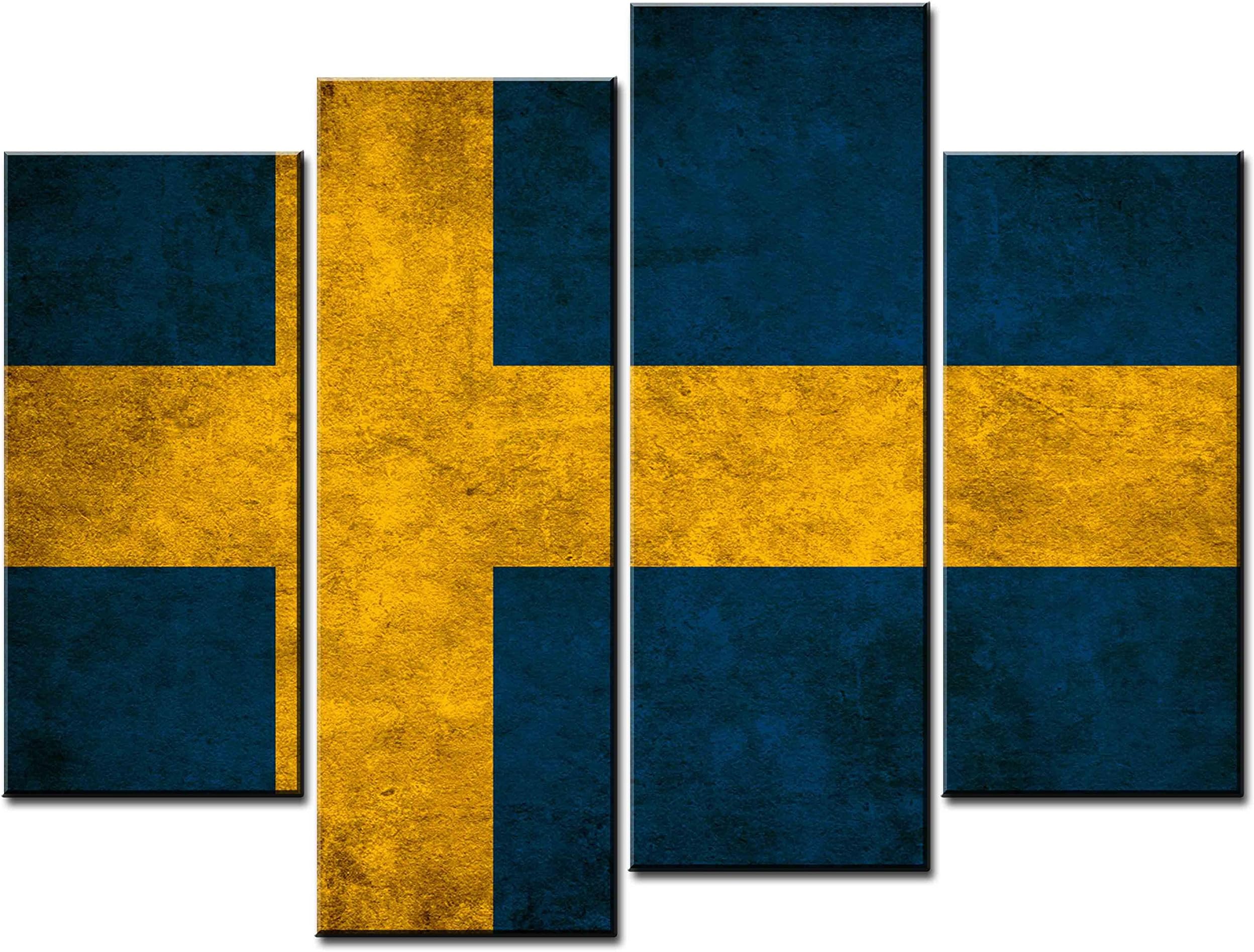 Canvas Print Wall Art Painting - 4 sets pictures of Swedish Flag Paintings - The Picture For Living Room Decoration,City Pictures Photo Prints On Canvas