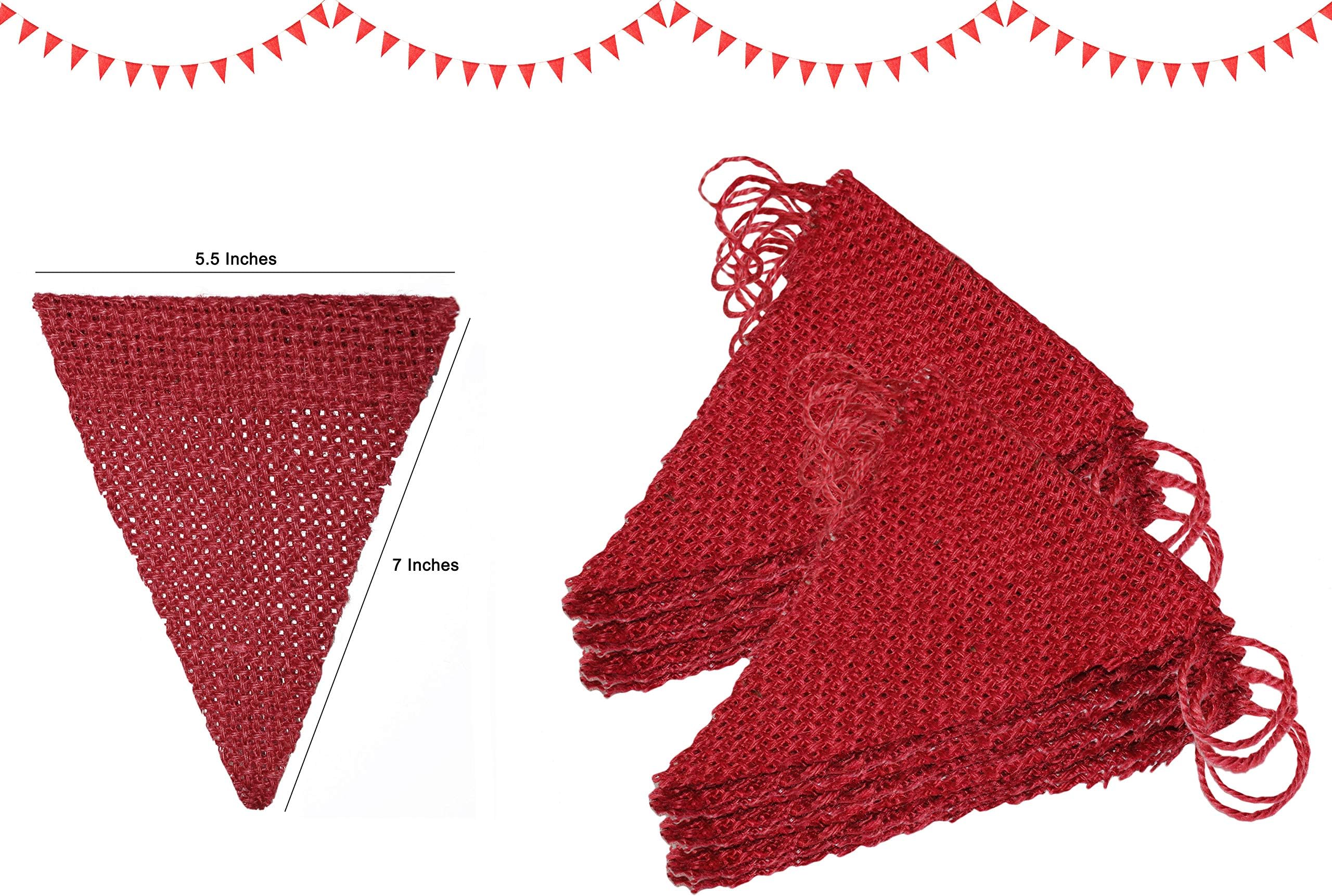 Cotton Craft - 2 Pack - 30 Pieces- Jute Red Burlap Triangle Banner Garland -Each with 15 Flags- DIY Decoration for Holidays, Wedding, Camping, Kids Party, and Happy Birthdays