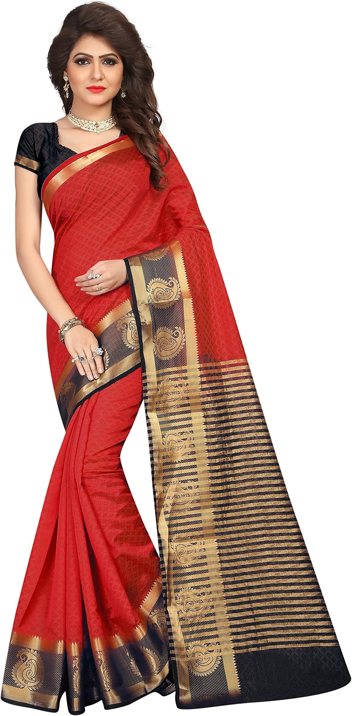 Saree For Women's Silk Jacquard Saree With UnStitched Blouse Piece,Free Size
