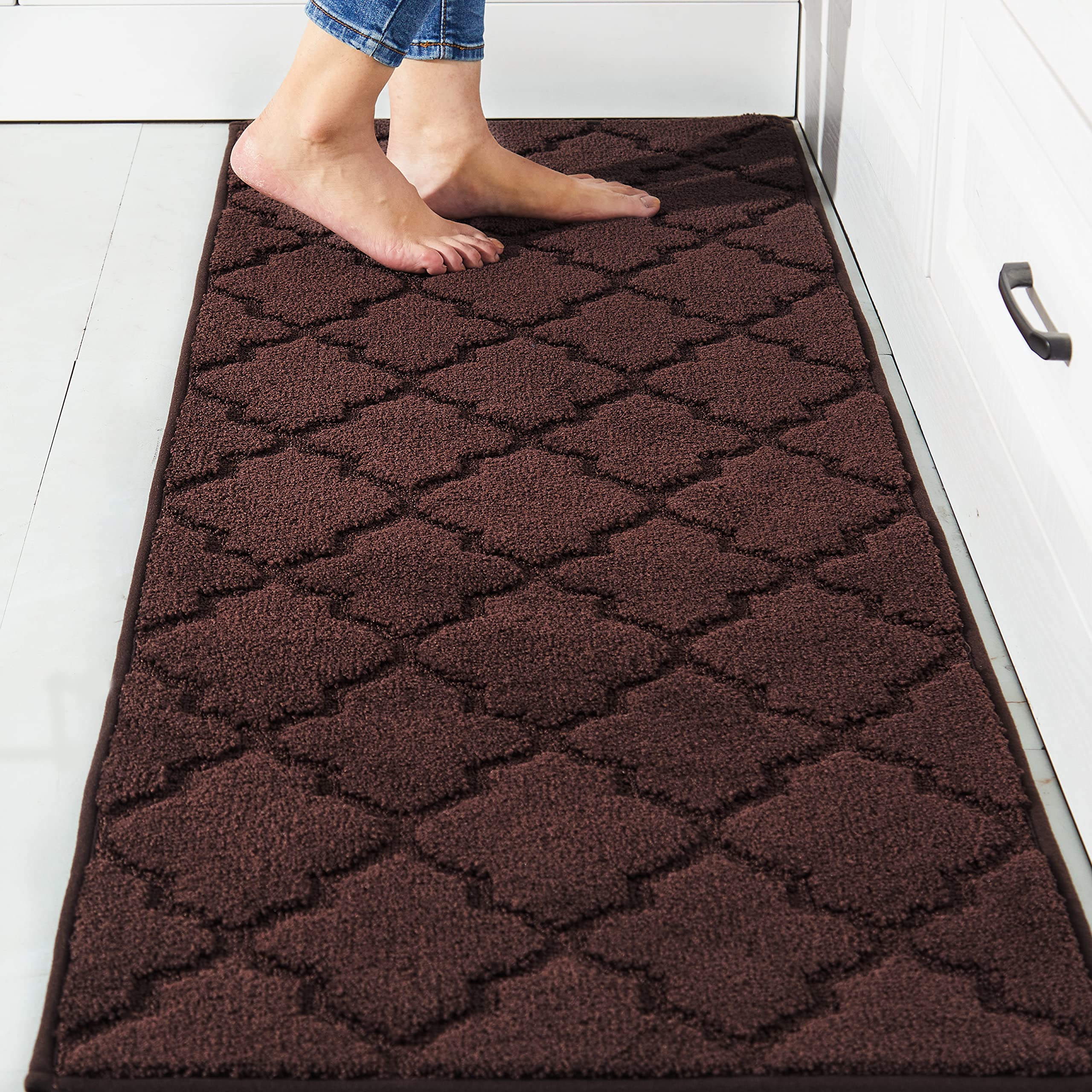 Photo 1 of COSY HOMEER Soft Kitchen Floor Mats for in Front of Sink Super Absorbent Kitchen Rugs and Mats 20"x59" Non-Skid Kitchen Mat Standing Mat Washable,Polyester,Brown