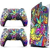 Skin Sticker for Game Console 5 Cover - Hippie Art, Compatible with Both Disc Edition & Digital Edition (not Slim Ver) - 2 Controller Skins & Console Skin - No Bubble, Full Protection, Removable