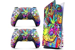 HK STUDIO Skin Sticker for Game Console 5 Cover - Hippie Art, Compatible with Both Disc Edition & Digital Edition (not Slim Ver) - 2 Controller Skins & Console Skin - No Bubble, Full Protection, Removable