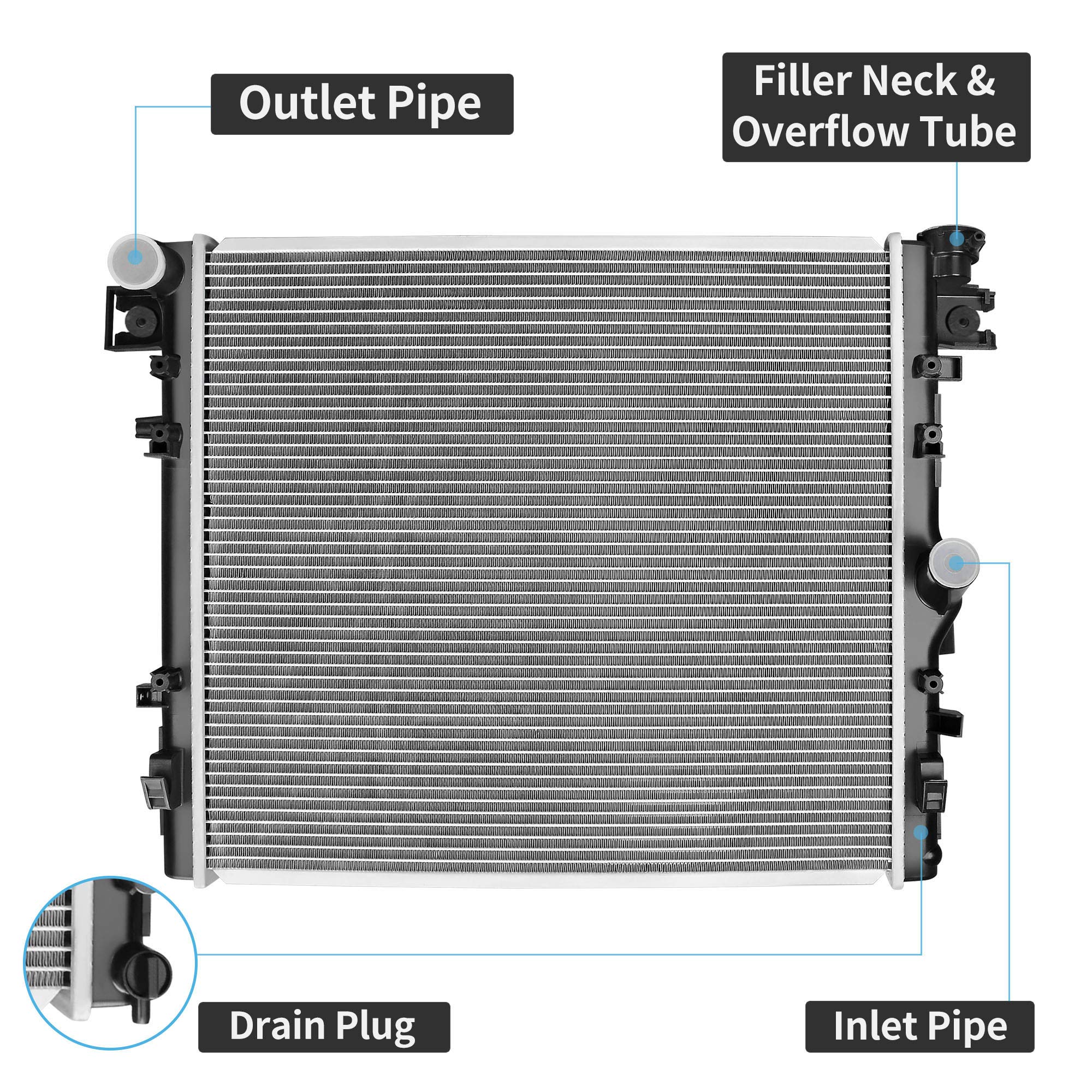 Radiator for 2012-2017 Jeep Wrangler 3.6L, for 2007-2011 Jeep Wrangler 3.8L V6 ATRD1049