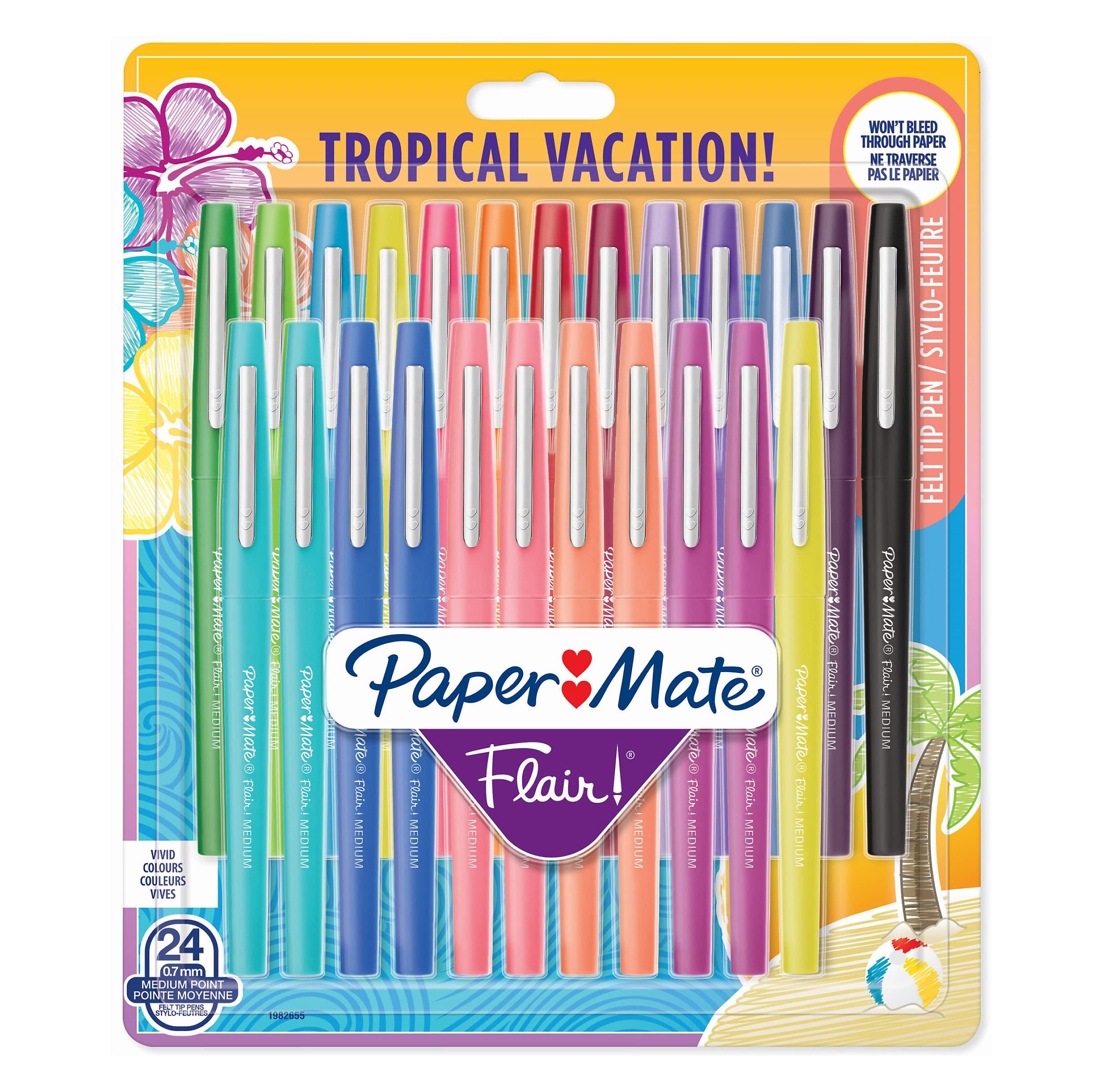Paper Mate Flair Felt Tip Pens | Medium Point (0.7mm) | Tropical & Assorted Colors | 24 Count