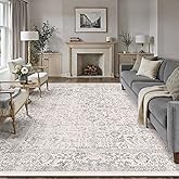 PureCozy Gray Area Rug 8x10 Machine Washable Large Vintage Living Room Distressed Non Slip Carpet Traditional Indoor Bedroom Grey Retro Floral Accent Throw Rug for Office Kitchen Dining Room