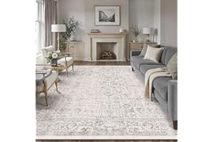PureCozy Gray Area Rug 8x10 Machine Washable Large Vintage Living Room Distressed Non Slip Carpet Traditional Indoor Bedroom Grey Retro Floral Accent Throw Rug for Office Kitchen Dining Room