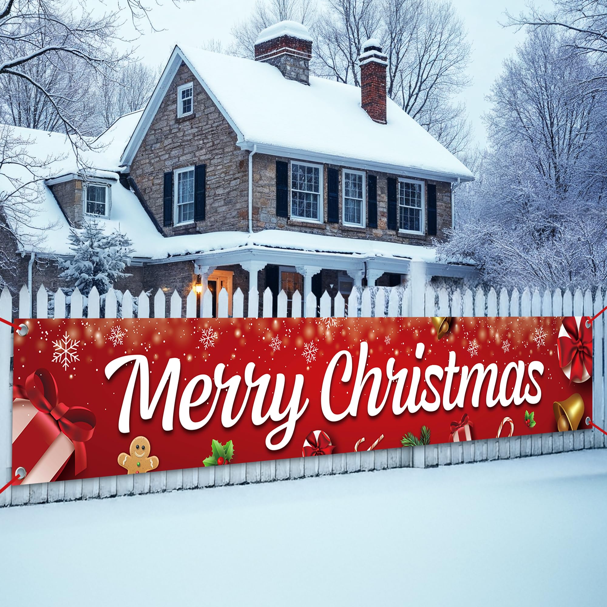 KatchOn Huge Merry Christmas Yard Banner – 120x20 Inch Outdoor Holiday Banner for Home & Office | Festive Yard Decor for Winter Party Celebrations, Christmas Decorations