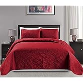 Mk Collection King/California King Over Size 118"x106" 3pc Diamond Bedspread Bed-Cover Embossed Solid Red New