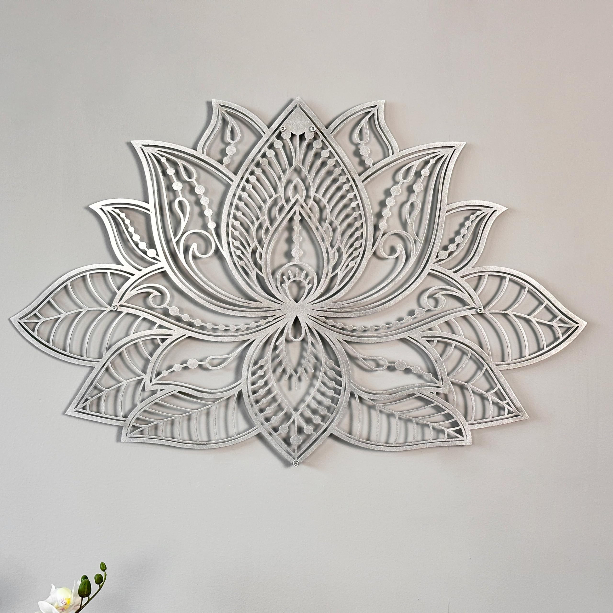iwa concept 3D Mandala Metal Wall Decor | Lotus Flower Decoration for Homes | Bedroom Metal Wall Art | Office Decor | Living Room Decor | New Year Gift | (17" x 11" | 43 x 27.5 cm, Silver)