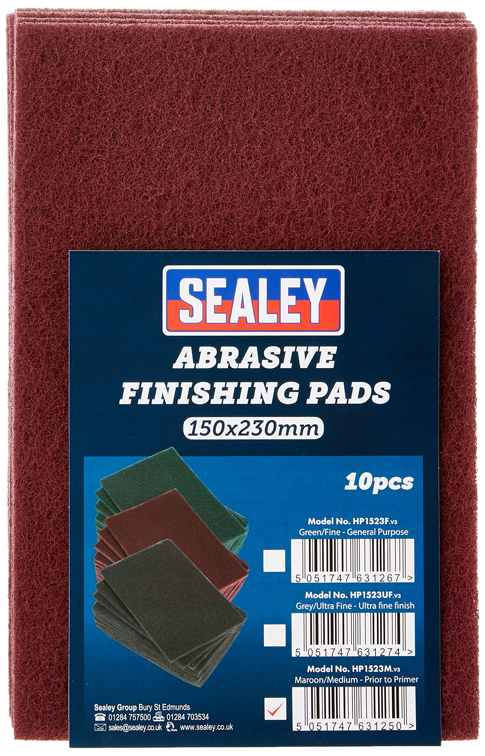 Sealey HP1523M Abrasive Finishing Pad 150 x 230mm Medium Pack of 10,Red