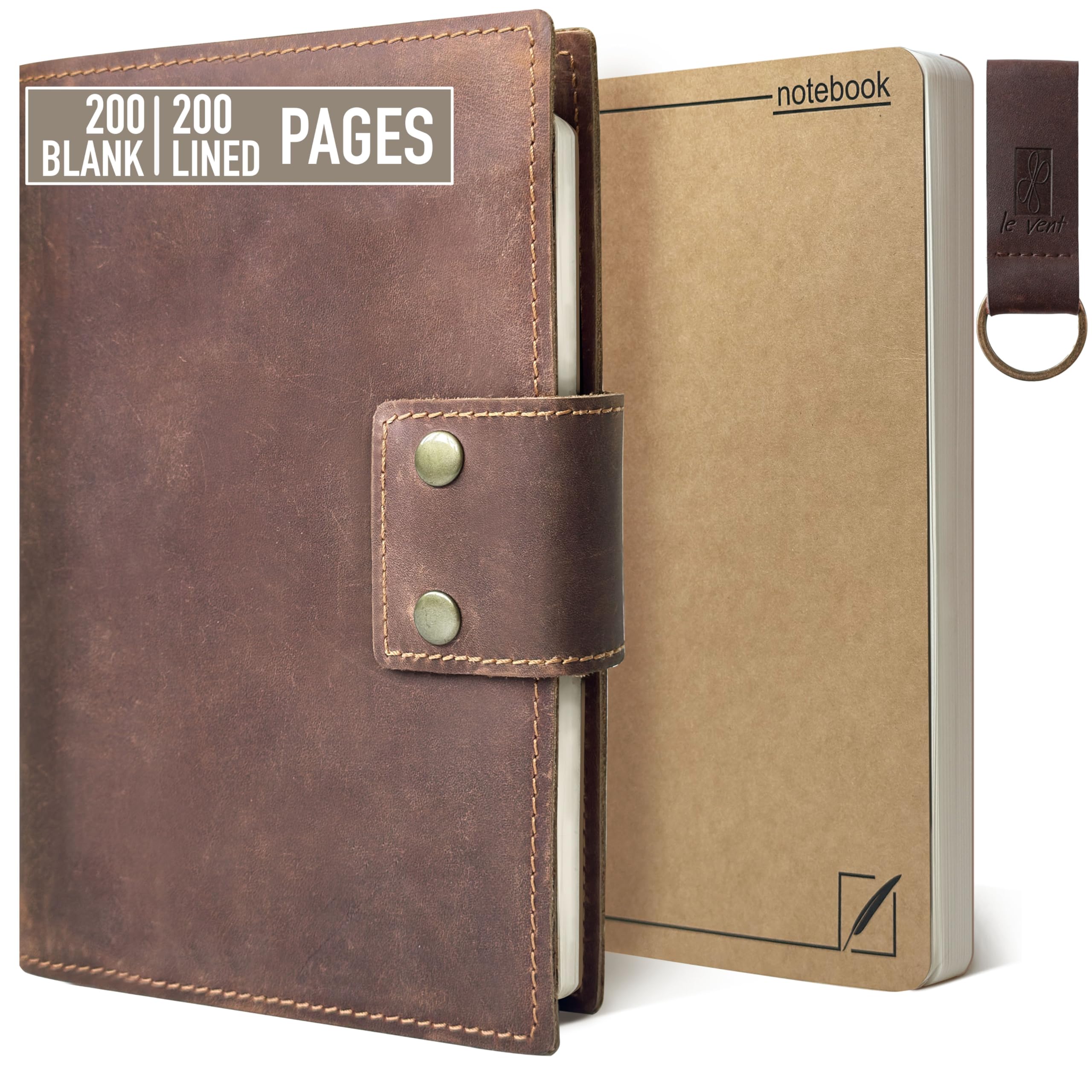 Photo 1 of Vintage Logbook Inspired Refillable Leather Journal – A5 8x5 Notebook for Men and Women, 2 Premium Inserts (Lined & Blank), 400 Pages of 100gsm Ink-Proof Paper - Reusable Cover Writing Journal