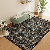 DUKINO 3x5 Area Rug, Vintage Floral Washable Rug for Bedroom with Non Slip Design, Soft Low Pile Indoor Small Carpet for Bedroom, Farmhouse, Living Room, Office, Bathroom, Black