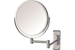 JERDON Two-Sided Wall Mounted Nickel Finish Makeup Mirror - 5X-1X Magnification - 8” Diameter Mirror Extends 13.5” - Model JP7506N