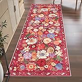 Rug for Hallways Kitchen Rug 2x6, Non Slip Washable Rugs with Rubber Backing Soft Floral Carpet Runner for Hallways, Kitchen, Laundry, Bedroom, Bathroom (2 x 6, Red Garden)