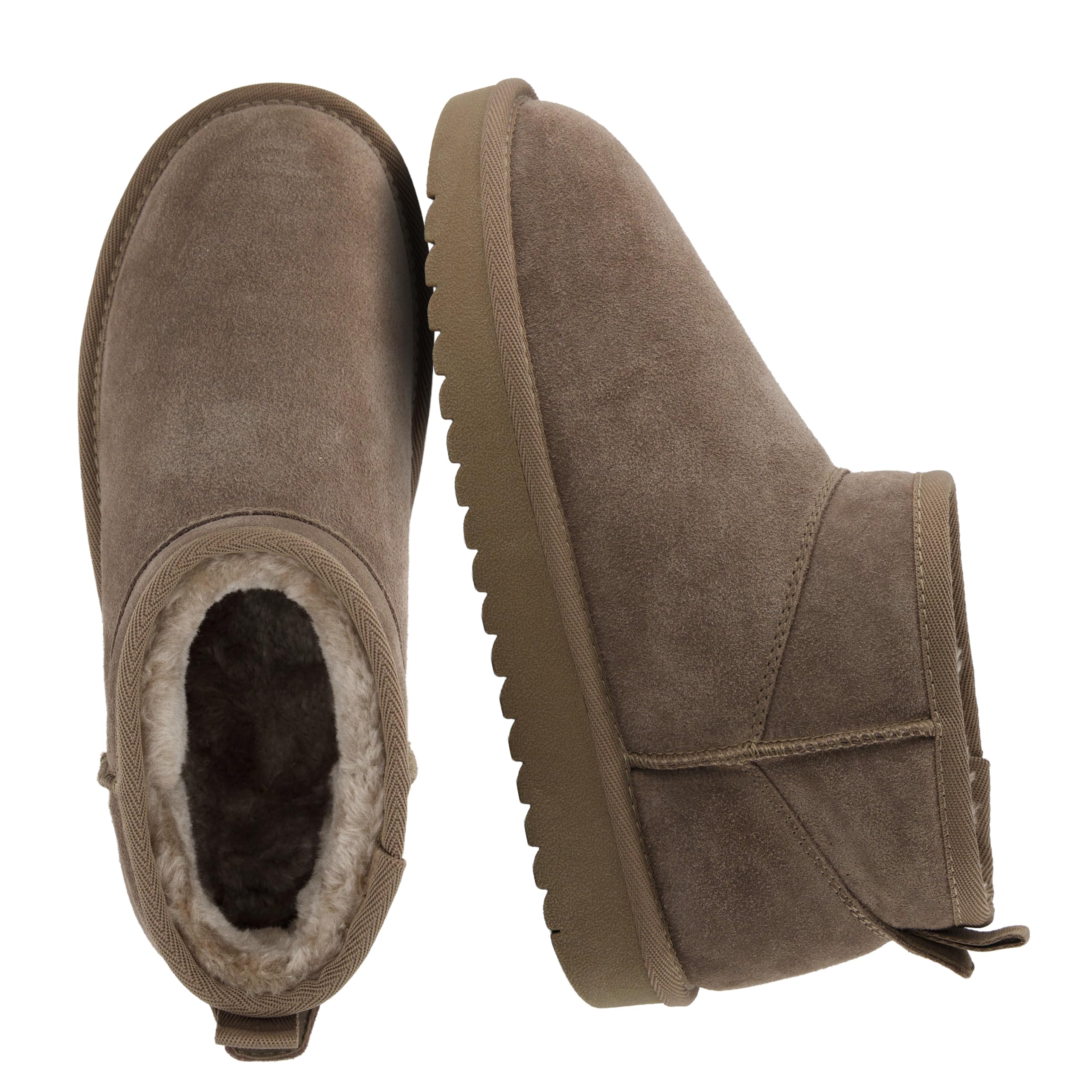 CUSHIONAIRE Hip-3 Genuine Suede Leather Ankle Boots for Women – Pull On Cozy Faux Fur Boots Womens Shoes with Comfortable Memory Foam, TAUPE 7W Image