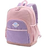 Kasqo Kids Corduroy Backpack, Lightweight Preschool & Primary School Bag for Boys & Girls 4-7 Years with Chest Buckle, 14.5" H, Fits A4 Folders Pink Purple