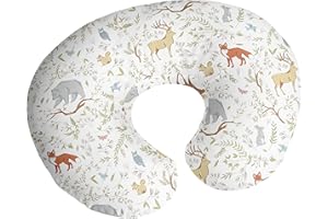 Sweet Jojo Designs Woodland Animal Toile Nursing Pillow Cover Breastfeeding Pillowcase for Newborn Infant Bottle Breast Feeding Pillow NOT Included - Blue Grey Green Brown Forest Animals Bear Deer Fox