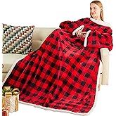 Ramees Sherpa Wearable Blanket with Sleeves and Pockets, Soft Warm TV Blanket Throw for Men and Women