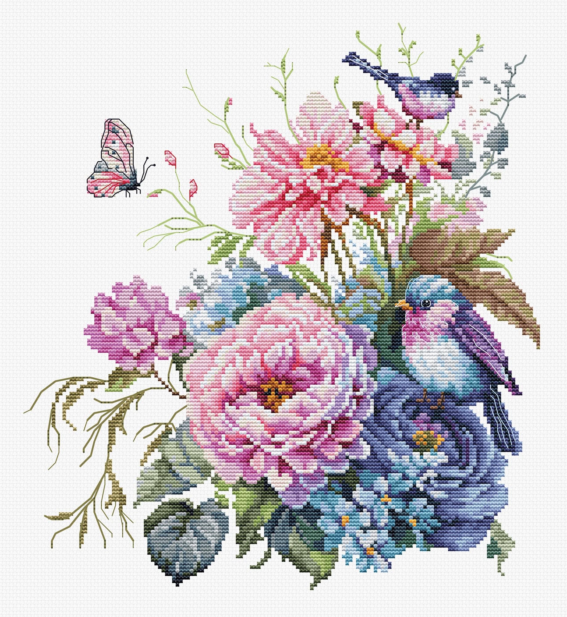 Luca-S Cross Stitch Kit The Birds-Summer, B2422, Counted Cross Stitch Kit for Adults, Needlecraft and Embroidery Kit