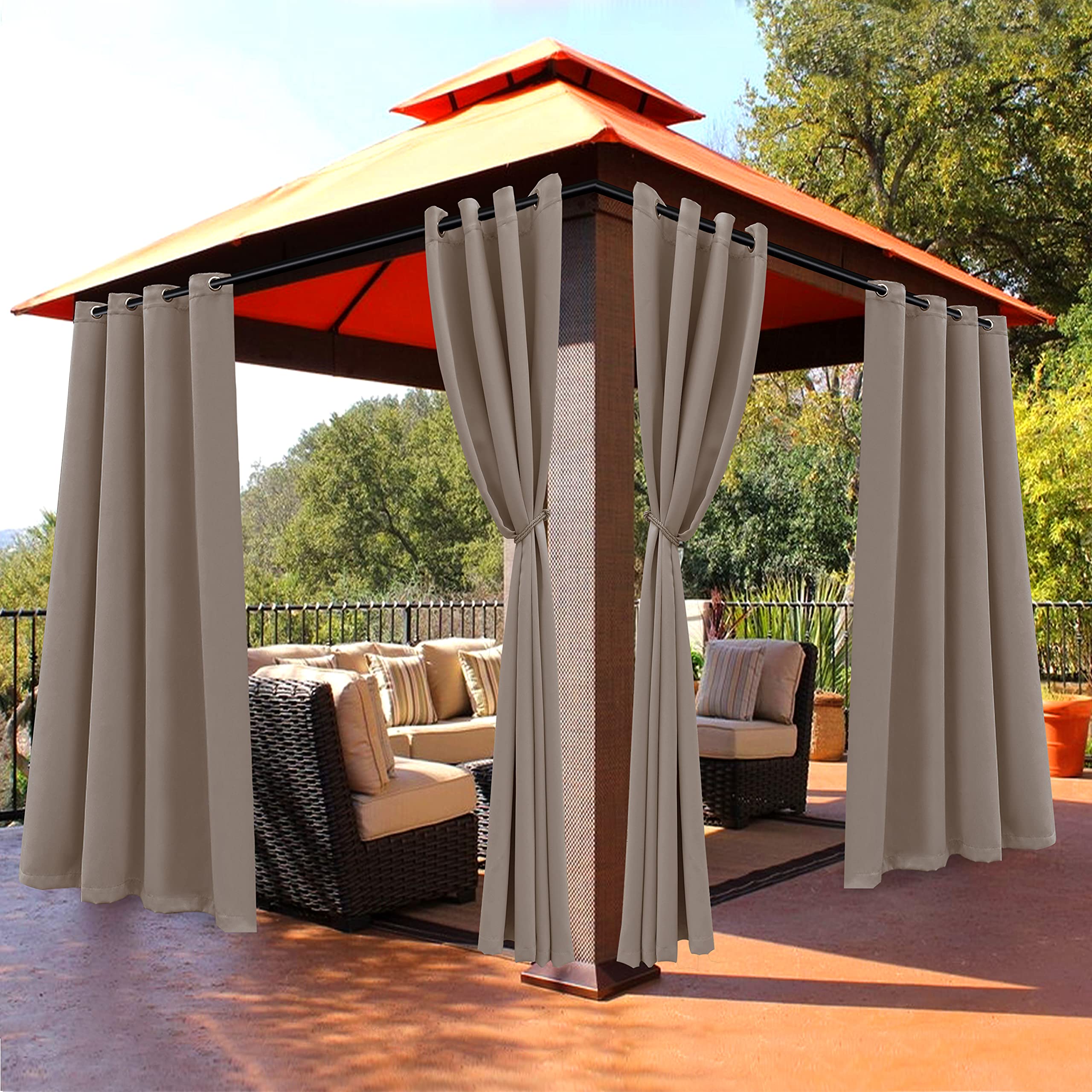 BONZER Waterproof Outdoor Blackout Curtains for Patio - Thermal Insulated, Sunlight Blocking Privacy Grommet Curtains for Gazebo, Porch, Pergola, Cabana, Deck, 1 Panel, 52W x 108L inch, Khaki