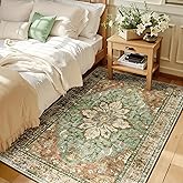 RELEANY Area Rugs 3'x5' Washable Non-Slip, Floral Vintage Distress Print Pattern Medallion Carpet for Living Room Bedroom Dining Room, Brick Red Rust Neutral Brown Burnt Orange Green