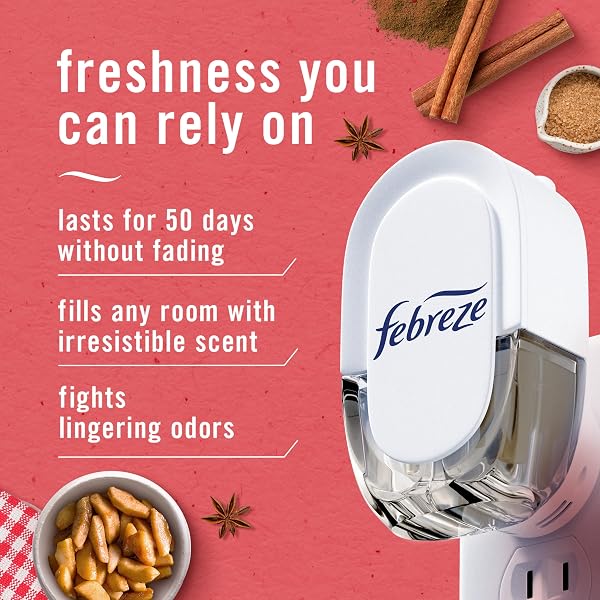 FEBREZE ODOR-FIGHTING FADE DEFY PLUG AIR FRESHENER BAKED CINNAMON APPLE, CRANBERRY CRUMBLE, .87 FL. OZ. OIL REFILL, 2 OF EACH
