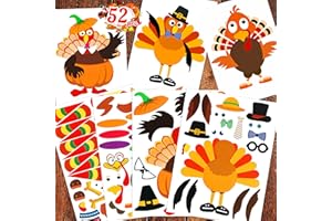 MOON BOAT 52pcs Thanksgiving Crafts for Kids, Make-A-Turkey Stickers Party Games/Favors/Supplies(Small Size)