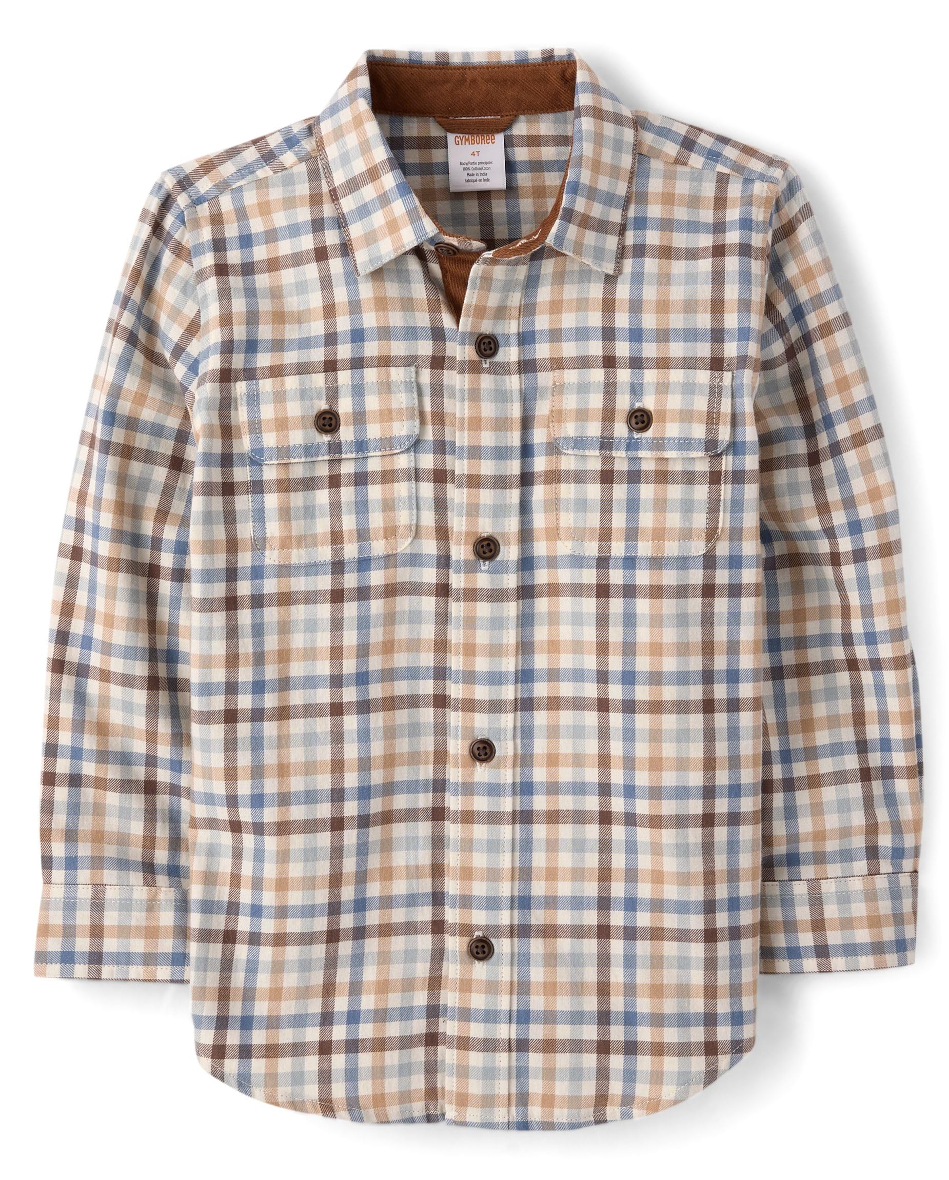 Gymboree,Boys,and Toddler Long Sleeve Button Up Shirts,Frost Plaid,10 Image