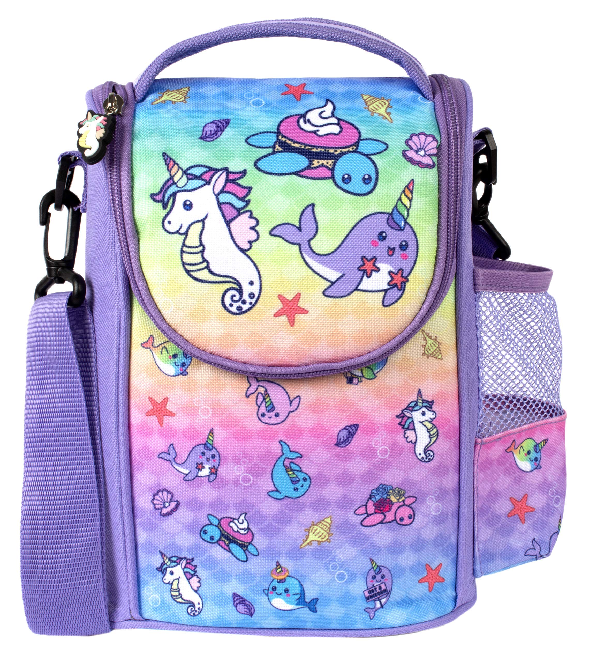 Fringoo - Large Capacity Kids Strap Lunch Bag | Small Cool Bag Kids Lunchbox | Perfect As School Lunch Bag for Girls - Narwhal & Seahorse