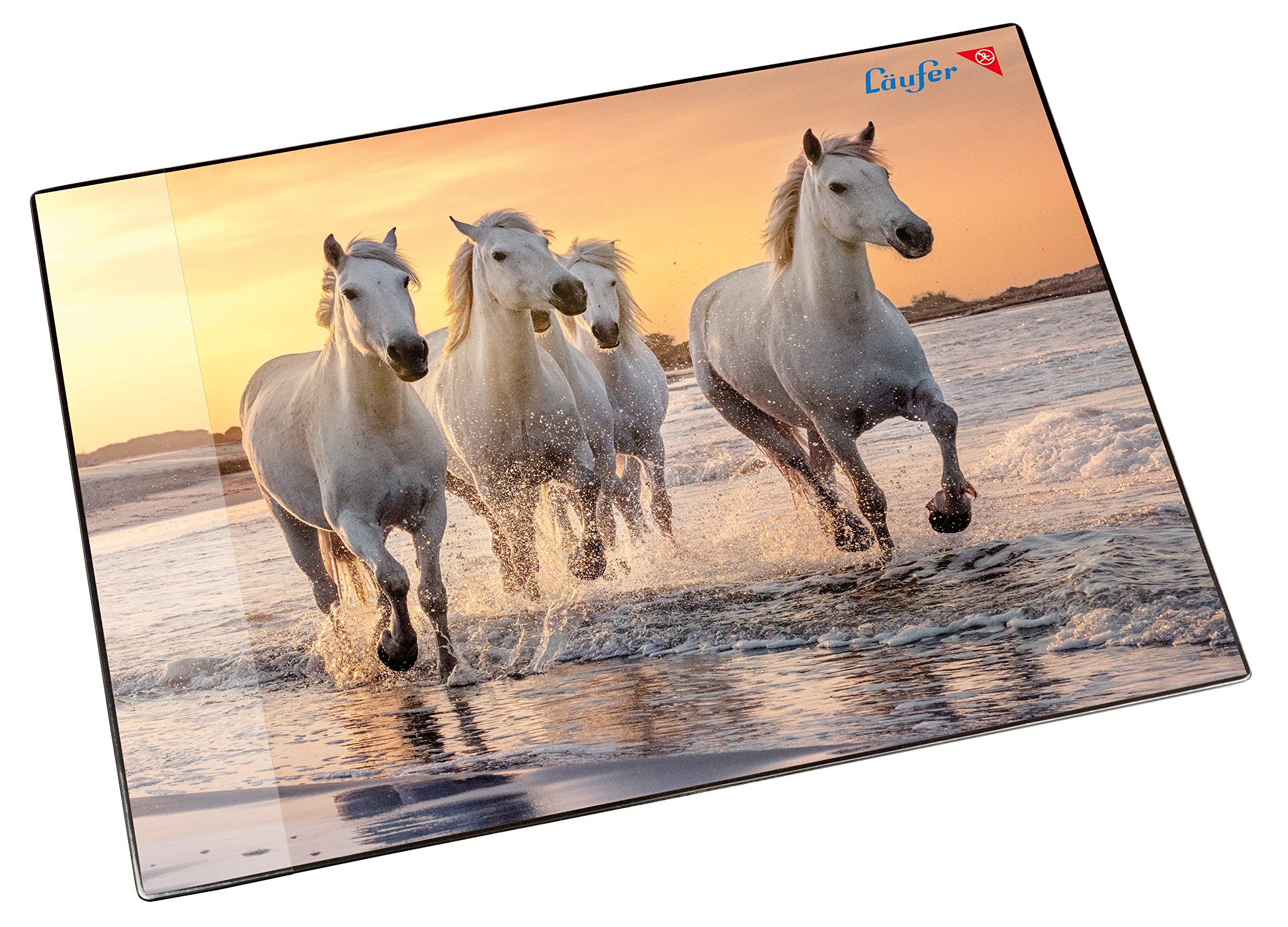 Läufer 46656 Desk Mat Horses on The Beach, 53 x 40 cm, Non-Slip Desk Mat for Children, with Transparent Side Pocket