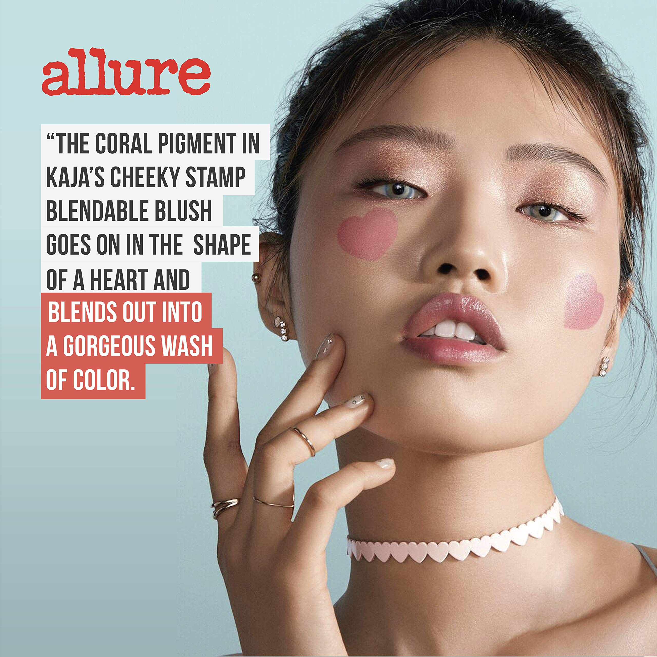 KAJA Blusher - Cheeky Stamp 02 Saucy | Buildable & Blendable Shade with Heart-shaped Applicator, Sunkissed Finish, Travel size, Hygienic, Suitable for Beginners, Portable, Korean Makeup, 0.17 Oz