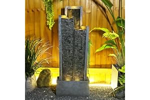 SERBILHOME Garden Fountains Outdoor Water Fountain Waterfall Outdoor Fountains 49.61 Inch Large Cascading Fountain Floor Standing Outdoor Fountain with Lights Pump for Garden Patio Backyard