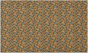 Yamiflu Tapete Naranja y Azul, Composición Abstracta de Hojas y Ojos a