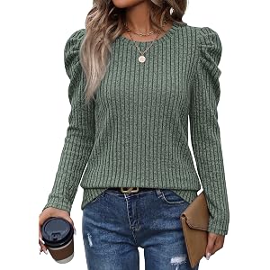 WIHOLL Fall Outfits for Women Puff Long Sleeve Shirts Lightweight Sweaters | Fashion Clothing,Winter Clothes,School Teacher O