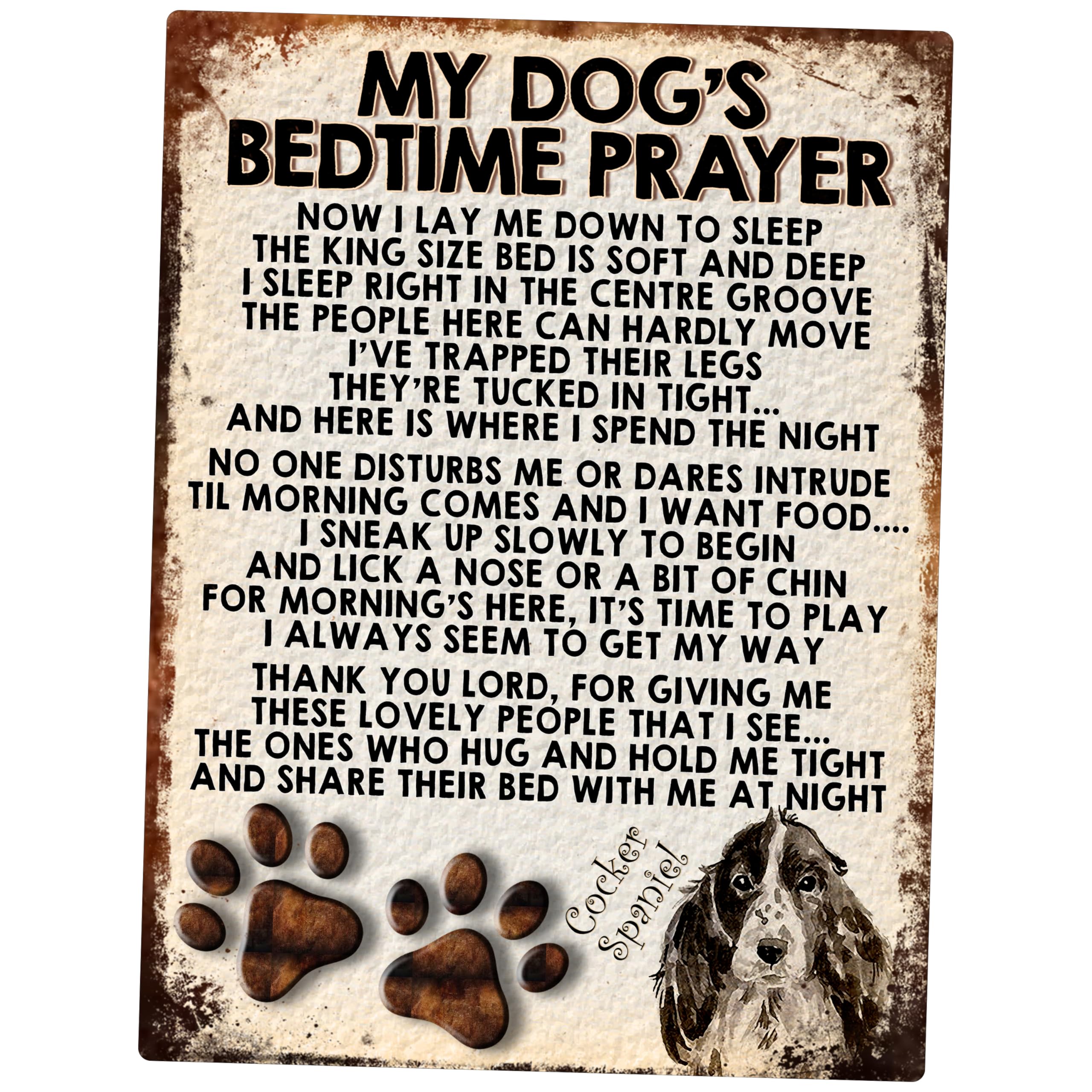 MY DOG'S BEDTIME PRAYER RETRO STYLE METAL TIN SIGN/PLAQUE (COCKER SPANIEL)