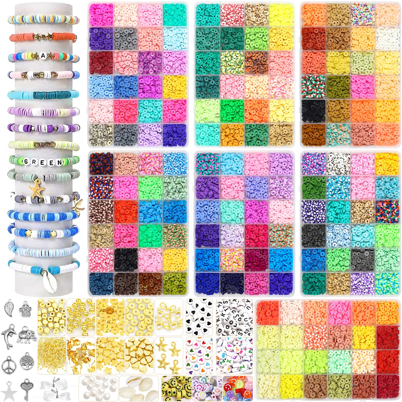 Dahudtin 168 Colors Clay Beads Bracelet Making Kit - 20860 PCS Polymer Clay Beads for Heishi Jewelry Making with Pendant Charms