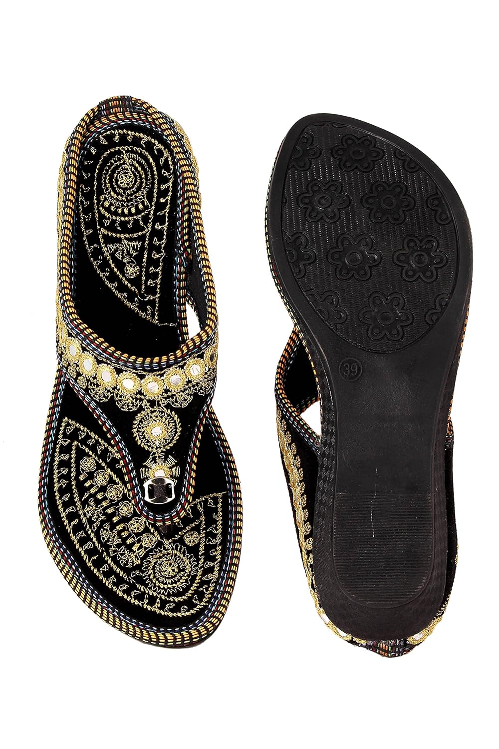 femme royale rajasthani/jaipuri ethnic sheesha zari embroidery work chappal sandal