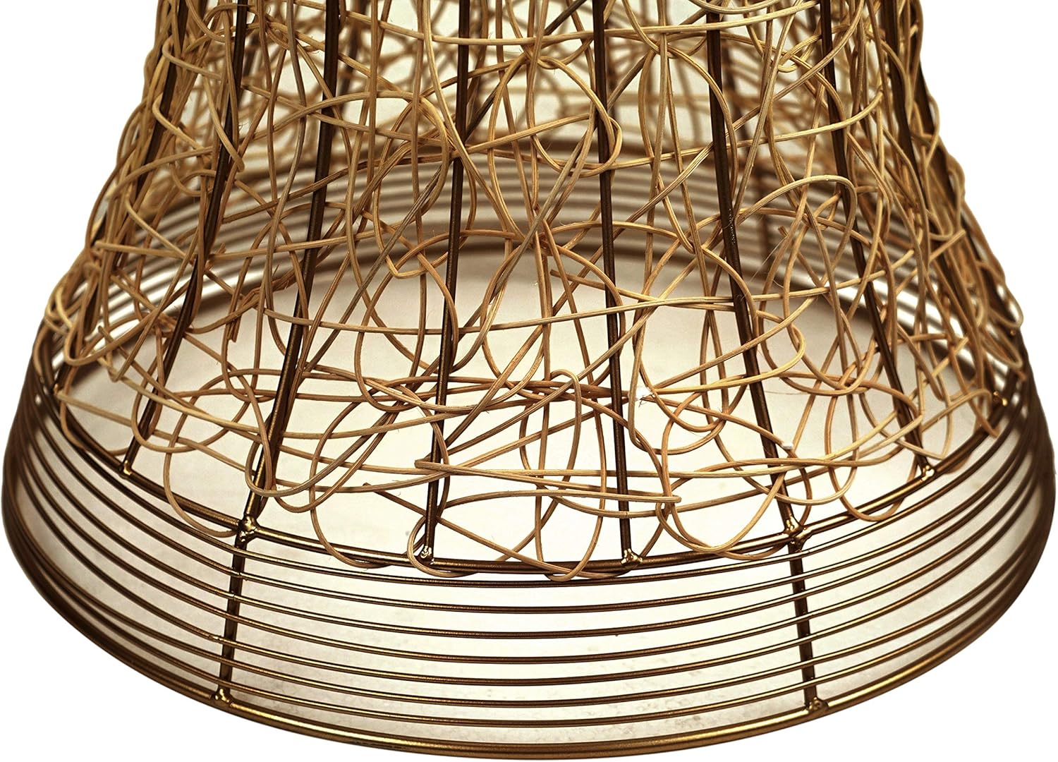 FINECASA Metal Side Table, Handwoven Accent Metal Frame Table 16.5X16.5X20.75 Inches,Accent Tables for Small Spaces，End Tables Bedroom with Rattan Twining,Gold: Kitchen & Dining