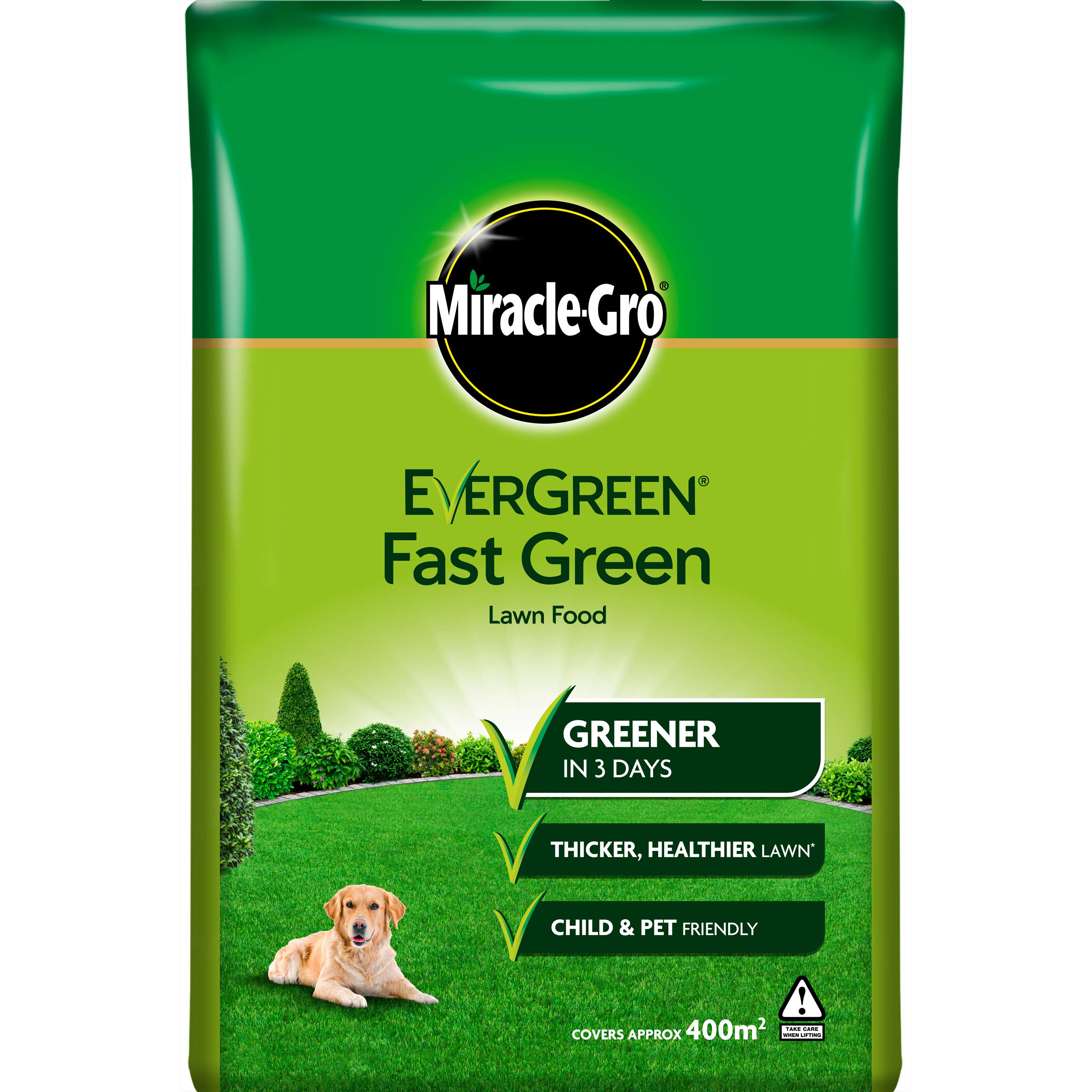 Miracle-Gro Fast Green Lawn Food, 14 kg Bag Spreader - 400 sq m Coverage (Child and Pet Friendly), Extreme Green