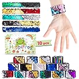HappiFrog Mermaid Slap Bracelets, Mermaid Party Favors for Girls, Premium 10-Pack in Gift Box, Snap Bracelets Kids, Mermaid F